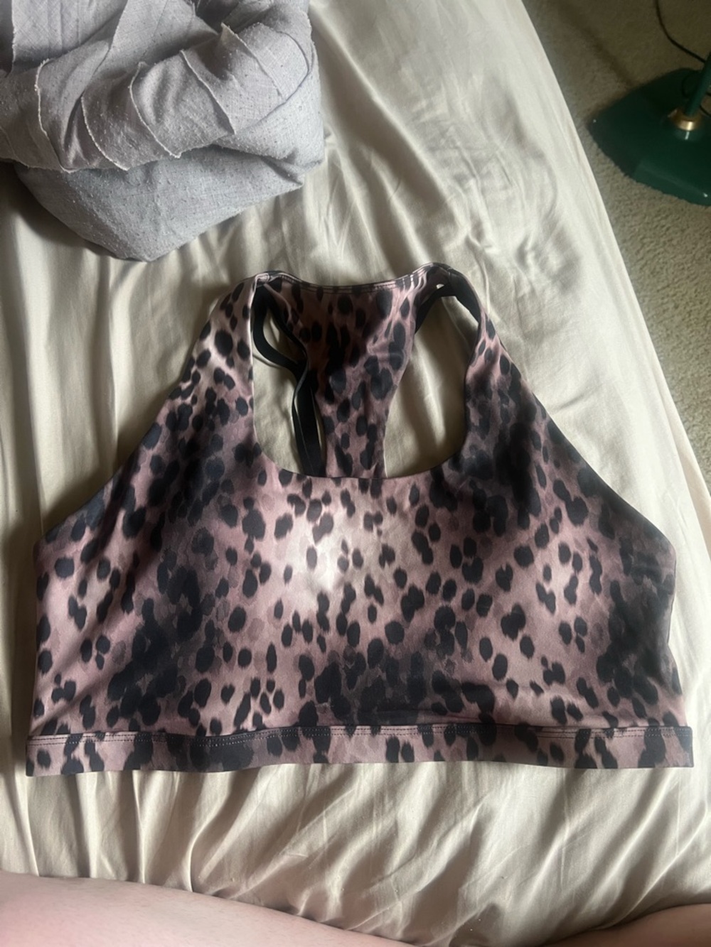 Fabletics Mauve and Black Leopard Racerback Sports Bra